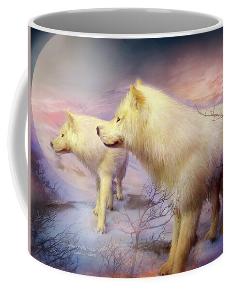 White Wolf Coffee Mug featuring the mixed media Spirit Of The White Wolf by Carol Cavalaris