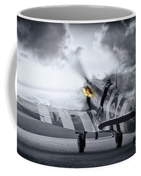 Spitfire Coffee Mug featuring the photograph Spitfire AB910 Spitting Fire by Airpower Art