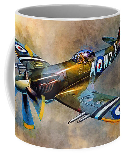 Spitfire Coffee Mug featuring the painting Spitfire Dawn Flight by Ian Mitchell