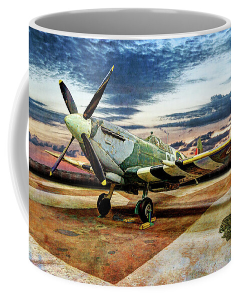 Spitfire Coffee Mug featuring the photograph Spitfire in wait - Vintage by Weston Westmoreland