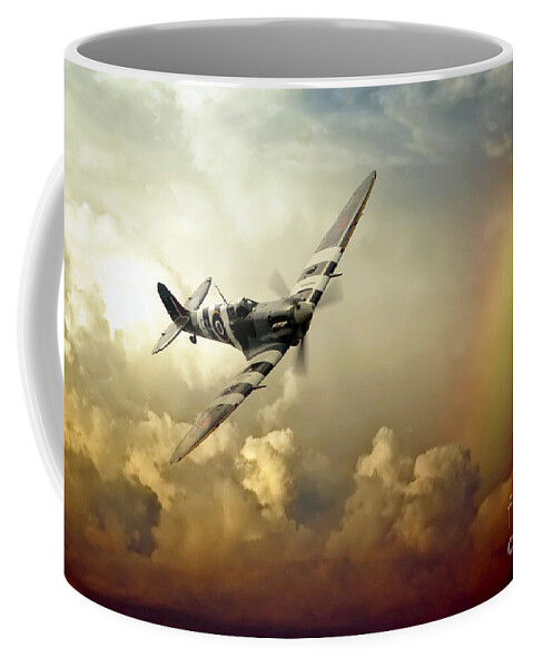 Supermarine Coffee Mug featuring the digital art Spitfire Passing Through The Storm by Airpower Art