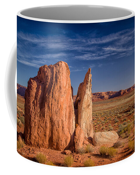 Utah Coffee Mug featuring the photograph Split Boulder at Valley of the Gods, by Rikk Flohr