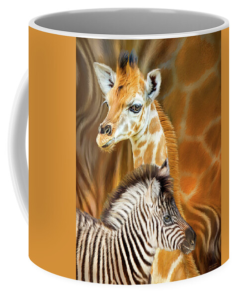 Carol Cavalaris Coffee Mug featuring the mixed media Spots And Stripes - Giraffe And Zebra by Carol Cavalaris