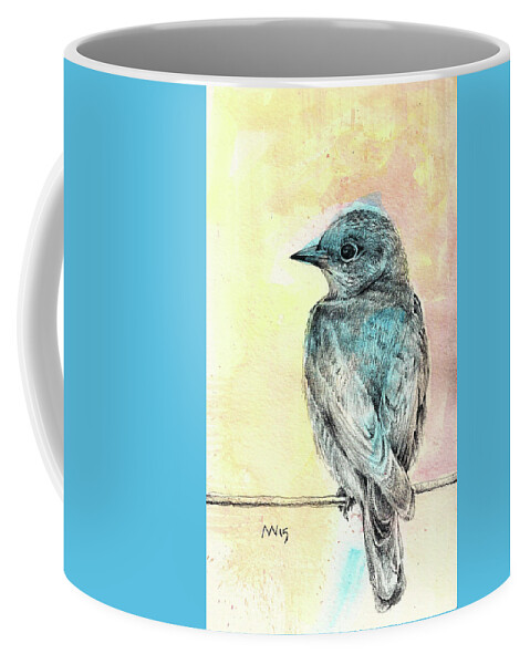 Bluebird Coffee Mug featuring the mixed media Spring Bluebird by AnneMarie Welsh