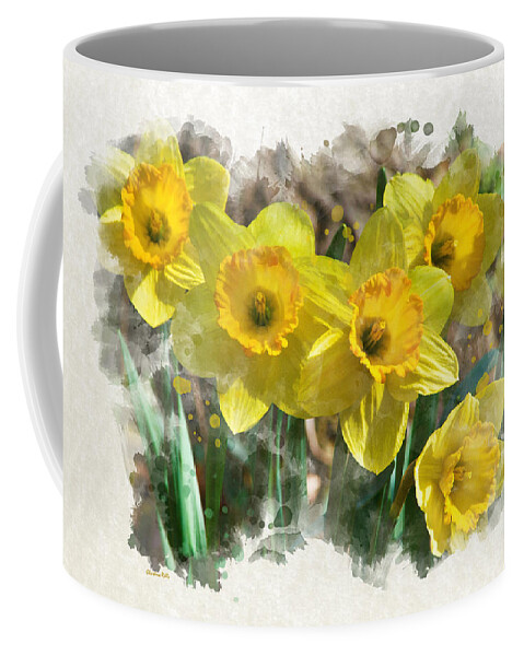 Daffodils Coffee Mug featuring the mixed media Spring Daffodils Watercolor Art by Christina Rollo