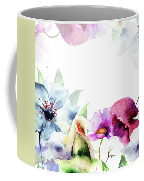 Card Coffee Mug featuring the painting Spring floral background by Regina Jershova