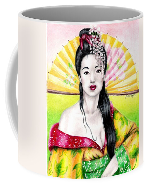Geisha Coffee Mug featuring the drawing Spring Geisha by Scarlett Royale