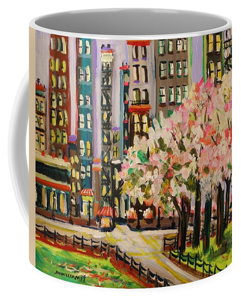 Flowering Trees Coffee Mug featuring the painting Spring in the City by John Williams