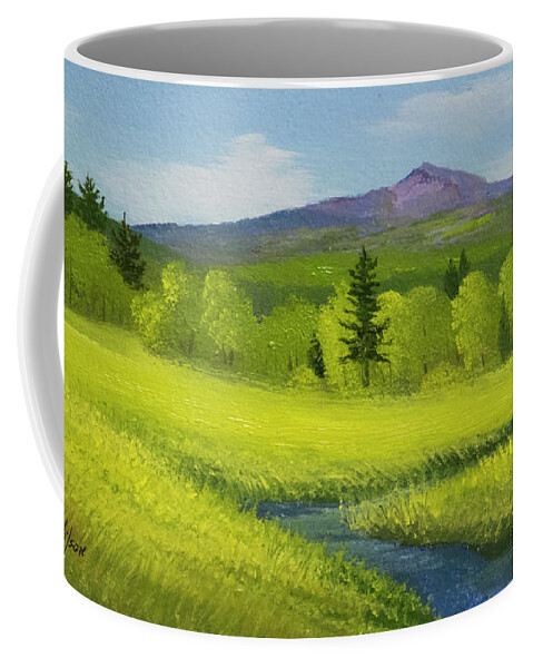 River Coffee Mug featuring the painting Spring Meadow Brook by Frank Wilson