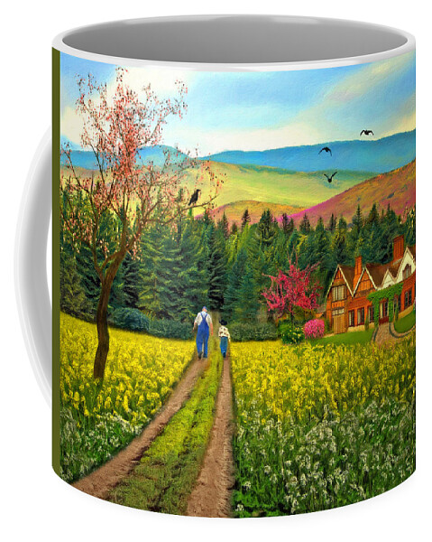 Art Coffee Mug featuring the digital art Spring Time in the Mountains by Nina Bradica