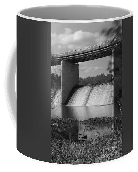 Dam Coffee Mug featuring the photograph Springfield Lake Dam Grayscale by Jennifer White