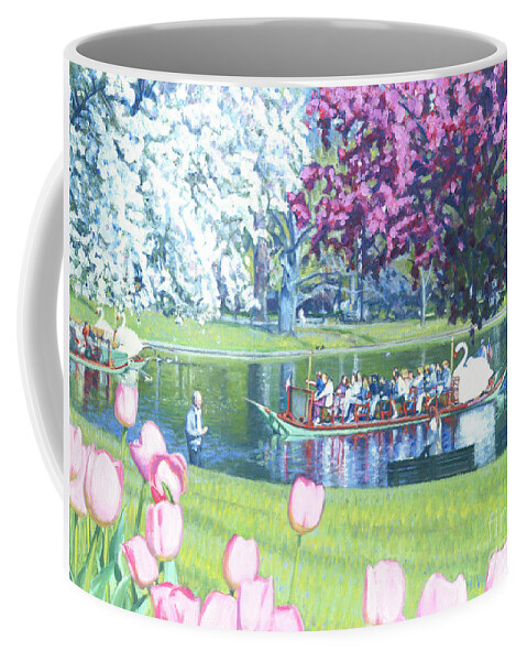 Swan Boat Coffee Mug featuring the painting Springtime Swan Ride by Candace Lovely