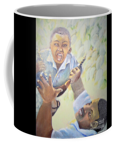African-american Coffee Mug featuring the painting Squeals of Joy by Saundra Johnson