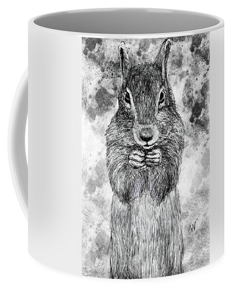 Squirrel Coffee Mug featuring the digital art Squirrel Snacking by AnneMarie Welsh