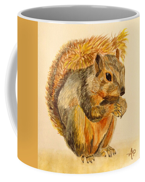 Squirrel Coffee Mug featuring the painting Squirrel Watercolor by Angeles M Pomata