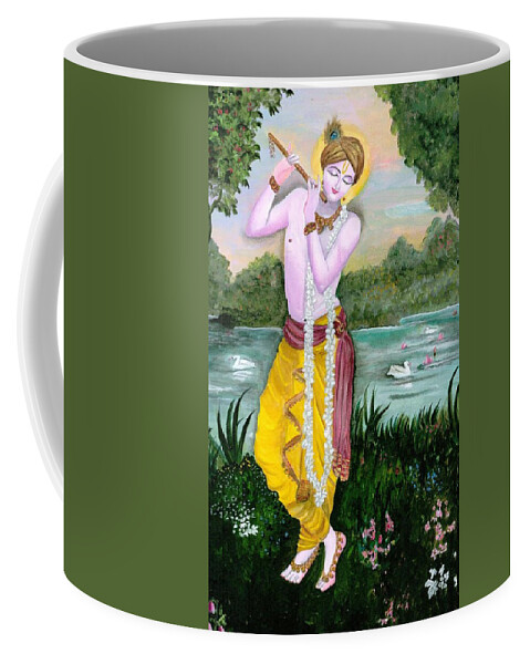 Krishna Coffee Mug featuring the painting The divine flute player, Sri Krishna by Tara Krishna