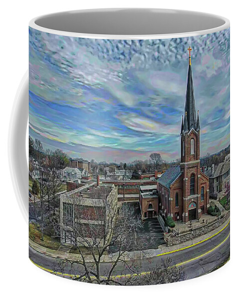 Saint Coffee Mug featuring the digital art St. Mary Parish Portrait by David Luebbert