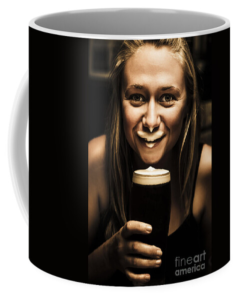 Moustache Coffee Mug featuring the photograph St Patricks Day woman imitating an Irish man by Jorgo Photography