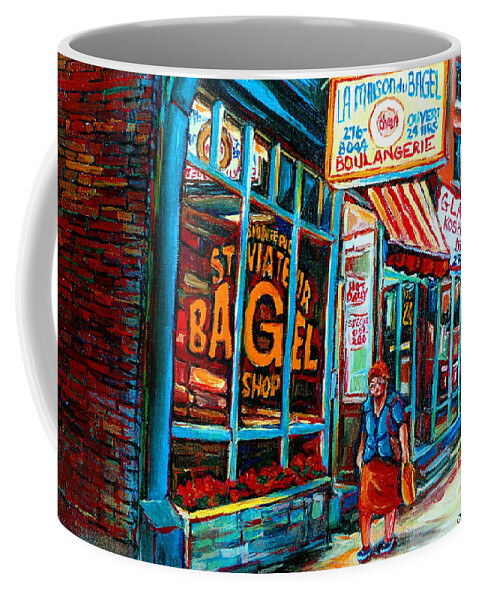 St Coffee Mug featuring the painting St. Viateur Bagel Bakery by Carole Spandau