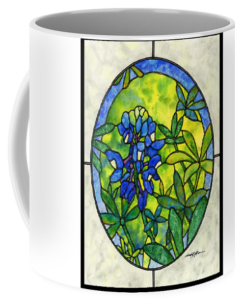 Stained Glass Coffee Mug featuring the painting Stained Glass Bluebonnet by Hailey E Herrera
