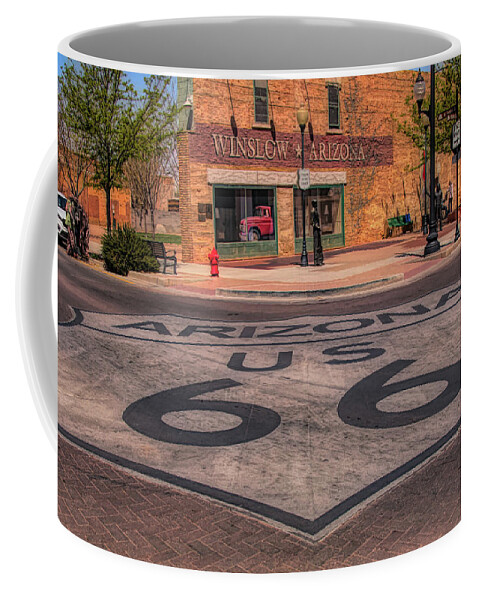 Winslow Arizona Coffee Mug featuring the photograph Standin on the corner by Jeff Folger