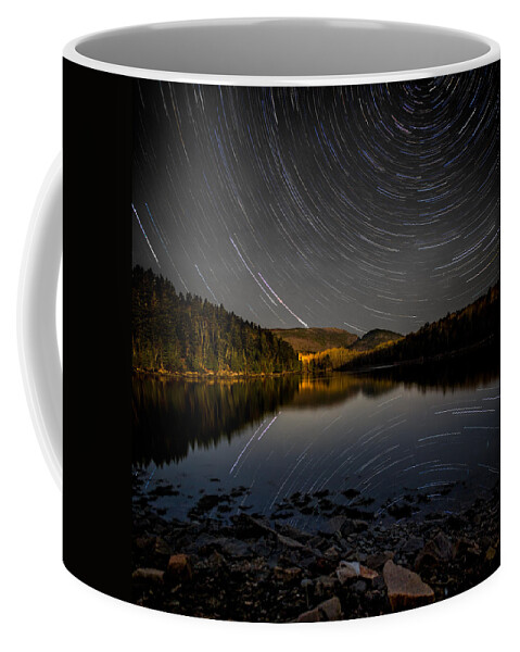 Night Coffee Mug featuring the photograph Star Trails Over Cadillac and Dorr by Brent L Ander