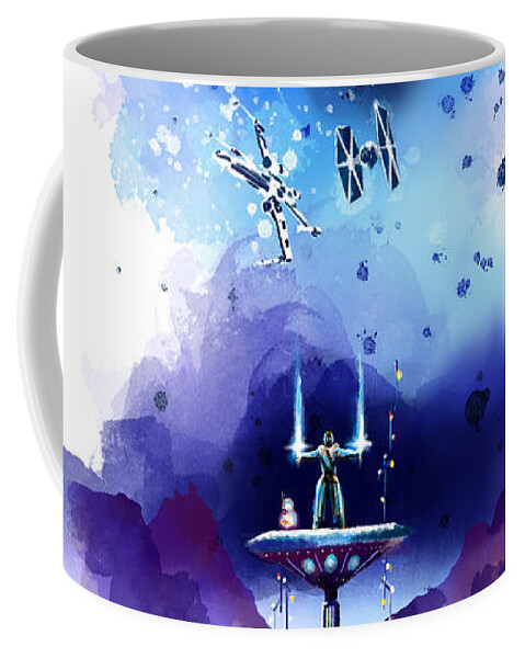Star Coffee Mug featuring the painting Star Wars - A New Hope Awakens by Nelson Ruger
