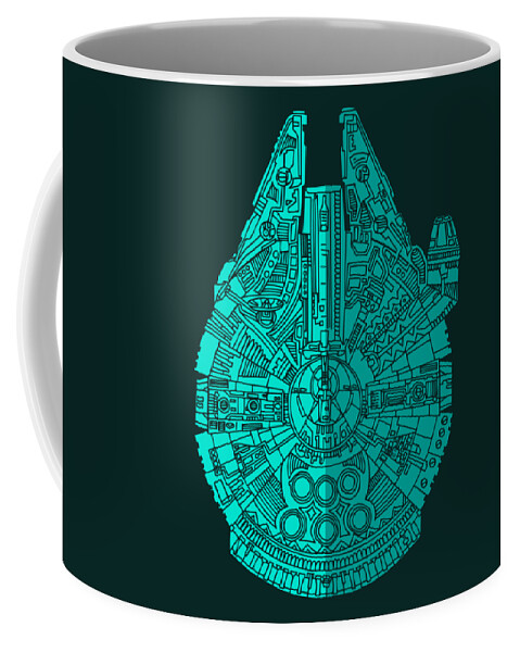 Millennium Coffee Mug featuring the mixed media Star Wars Art - Millennium Falcon - Blue 02 by Studio Grafiikka