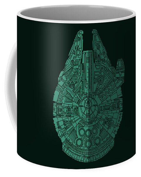 Millennium Coffee Mug featuring the mixed media Star Wars Art - Millennium Falcon - Blue Green by Studio Grafiikka