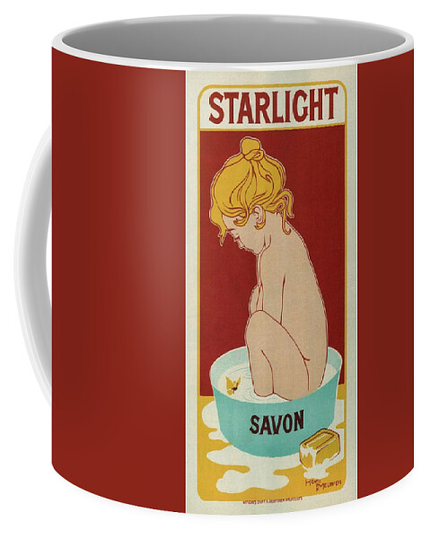 Starlight Coffee Mug featuring the mixed media Starlight Savon - Bathing Soap - Vintage Soap Advertising Poster by Studio Grafiikka