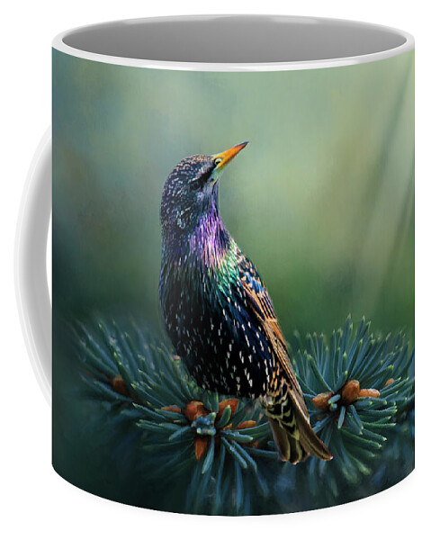 Bird Coffee Mug featuring the photograph Starling by Cathy Kovarik