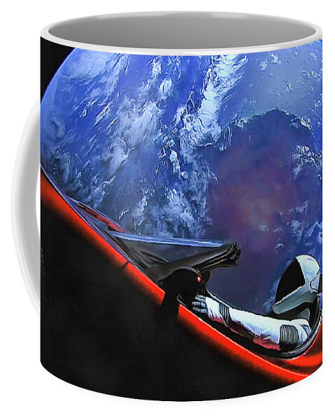 Starman Coffee Mug featuring the photograph Starman in Tesla with planet earth by SpaceX
