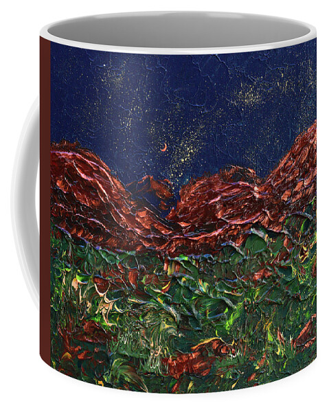 Night Sky Coffee Mug featuring the painting Stars Falling On Copper Moon by Donna Blackhall