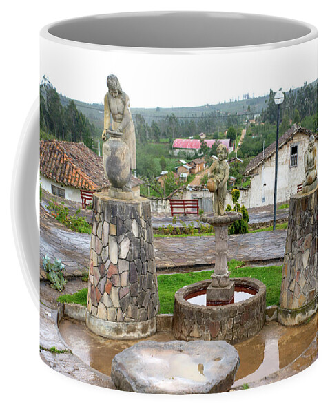 Huancas Coffee Mug featuring the digital art Statue in the Huancas Plaza des Armas by Carol Ailles