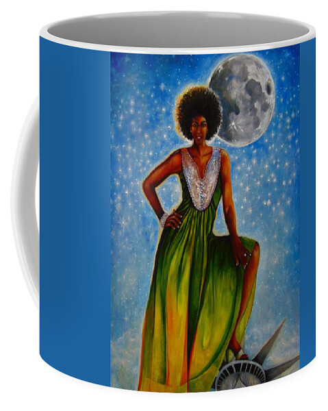 Black Art Coffee Mug featuring the painting Statue Of Liberty by Emery Franklin