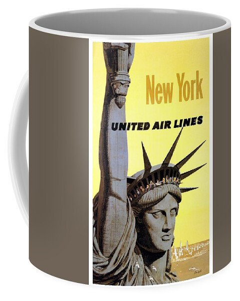 Statue Of Liberty Illustration Coffee Mug featuring the painting Statue of Liberty, New York - Vintage Illustrated Poster by Studio Grafiikka