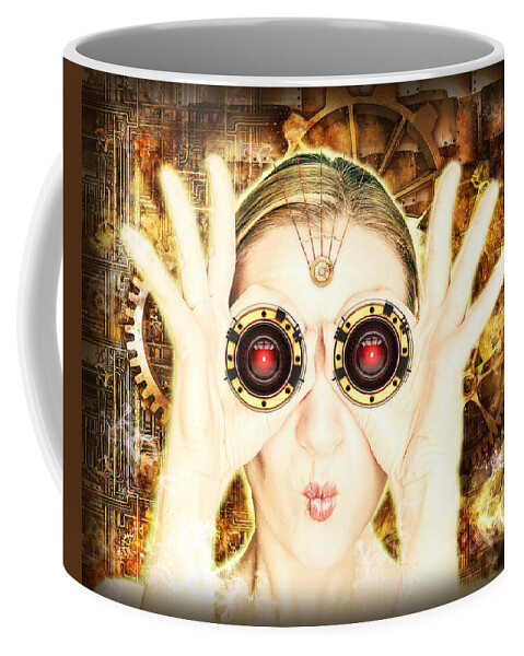 Lady Coffee Mug featuring the photograph Steam Punk Lady With Bins by Anthony Murphy