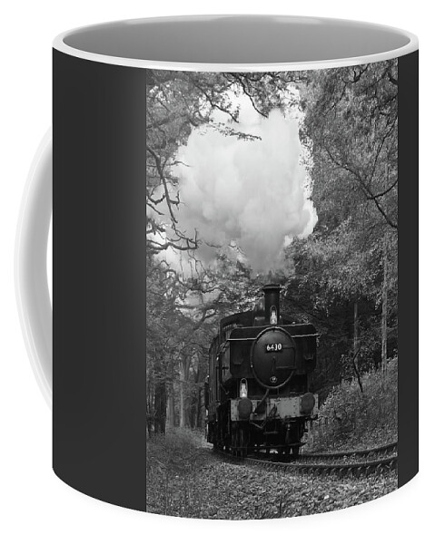 Old Steam Train Coffee Mug featuring the photograph Steam Train Approaching in Black and White by Gill Billington