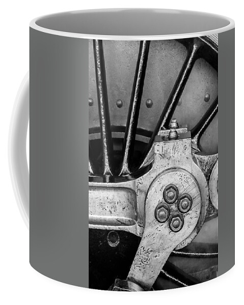 Vintage Coffee Mug featuring the photograph Steam Engine Wheel BW by Rick Deacon
