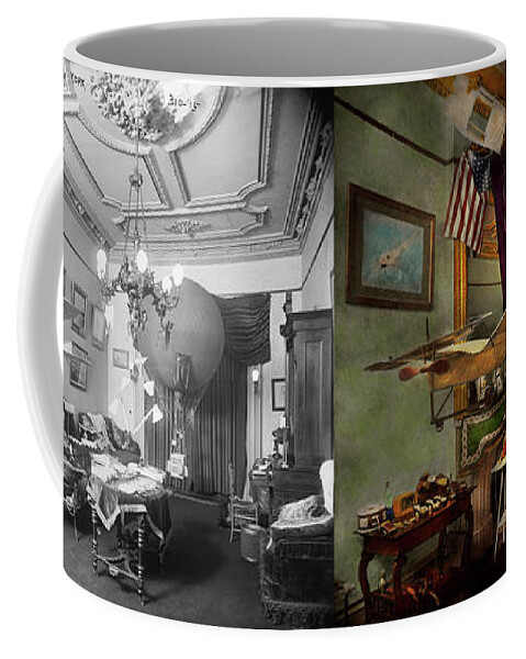 Pilot Art Coffee Mug featuring the photograph Steampunk - Hall of wonderment 1908 - Side by Side by Mike Savad
