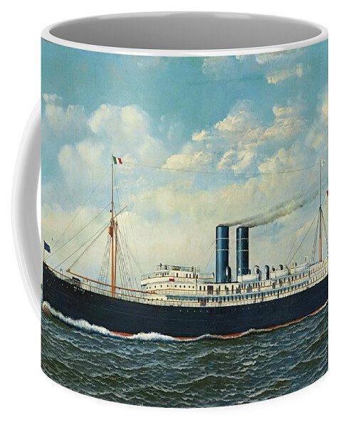 Antonio Jacobsen Coffee Mug featuring the painting Steamship Merida In New York Harbor by MotionAge Designs