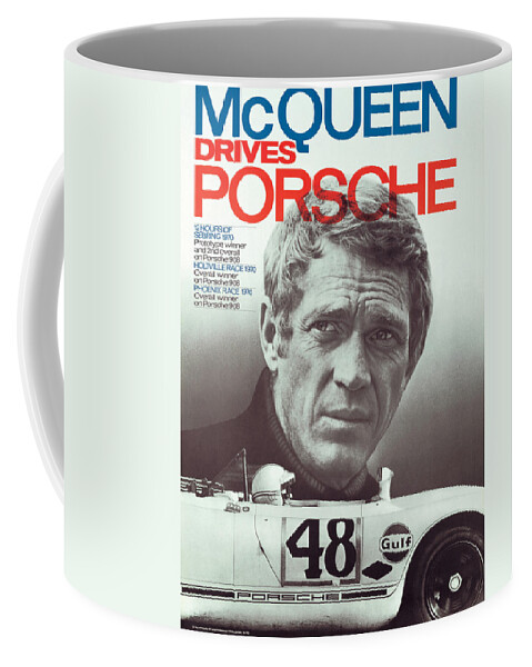 Steve Mcqueen Drives Porsche Coffee Mug featuring the digital art Steve McQueen Drives Porsche by Georgia Fowler