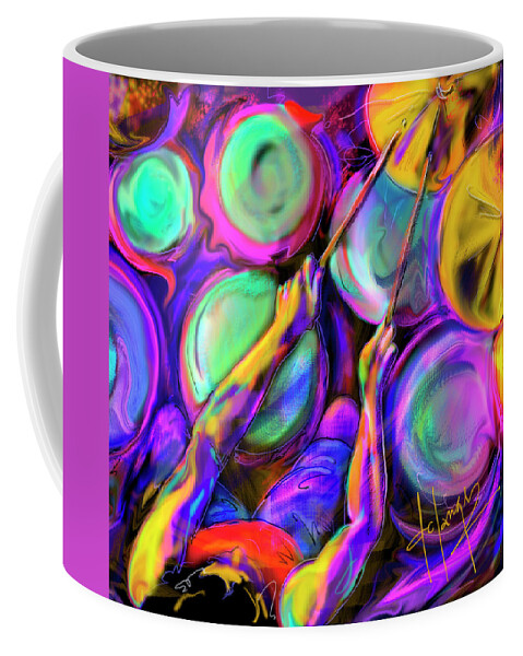 Drummer Coffee Mug featuring the painting Sticks and Skins by DC Langer