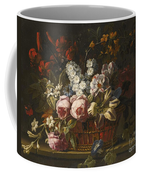 Gaspar Peeter Verbruggen The Elder Still Life Of Pink Roses Coffee Mug featuring the painting Still Life Of Pink Roses by MotionAge Designs