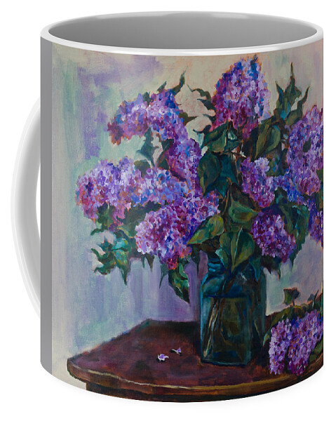 Flowers Coffee Mug featuring the painting Still life with lilac by Maxim Komissarchik