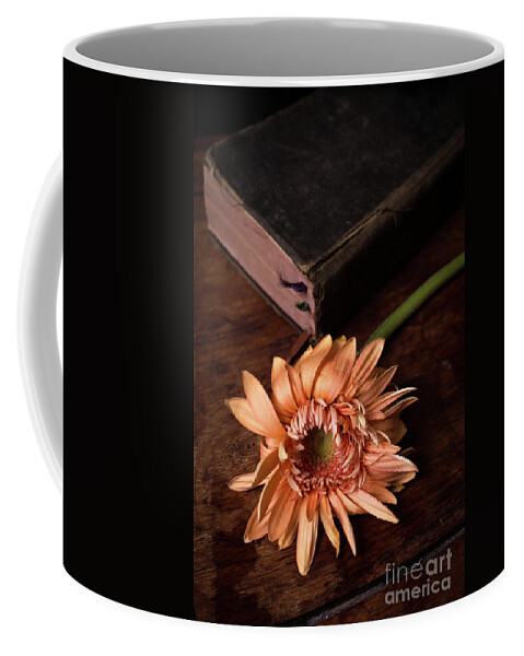 Flowers Coffee Mug featuring the photograph Still life with orange flower and old Bible by Edward Fielding