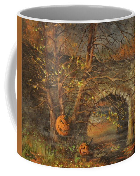 Halloween Coffee Mug featuring the painting Stone Bridge and Wicked Laughter by Tom Shropshire