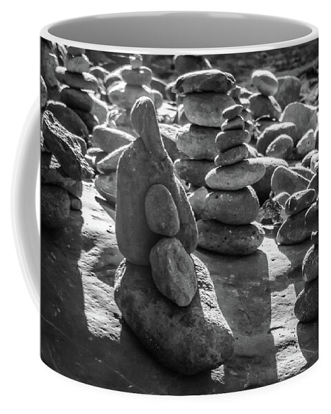 Stones Coffee Mug featuring the photograph Stone Cairns 7791-101717-2cr-bw by Tam Ryan