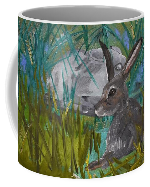 Statue Of Rabbit Coffee Mug featuring the painting Stone Cold Love by Susan Voidets