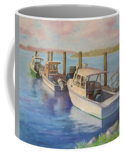 Fishing Coffee Mug featuring the painting Stonington Fishing Boats by Jodi Higgins